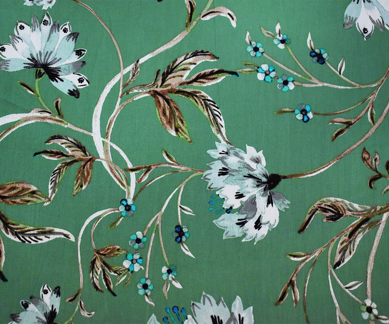 Green-Teal-Multi Rayon Floral Printed Challis Woven Fabric