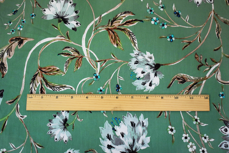 Green-Teal-Multi Rayon Floral Printed Challis Woven Fabric