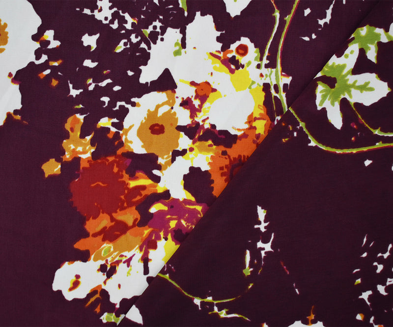 Red-Orange-Multi Poly Floral Printed Faille Woven Fabric