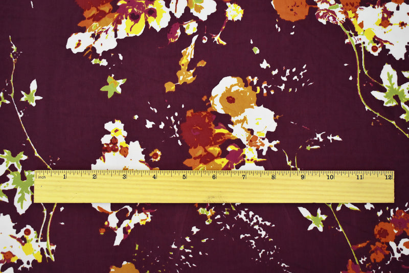 Red-Orange-Multi Poly Floral Printed Faille Woven Fabric