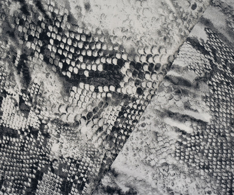Black-White-Gray Snake Printed Poly Chiffon Woven Fabric