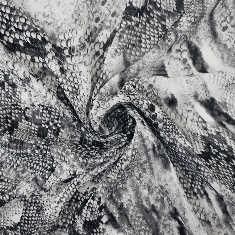 Black-White-Gray Snake Printed Poly Chiffon Woven Fabric