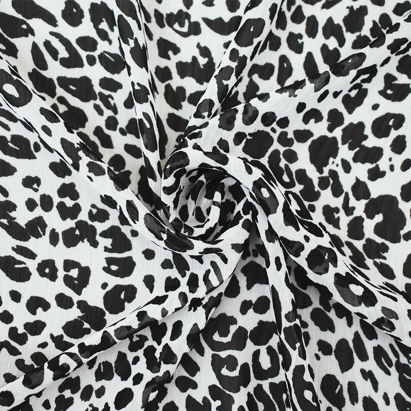 3 YD PC-Black-White Leopard Printed Poly Yoryu Crinkle Chiffon Woven Fabric