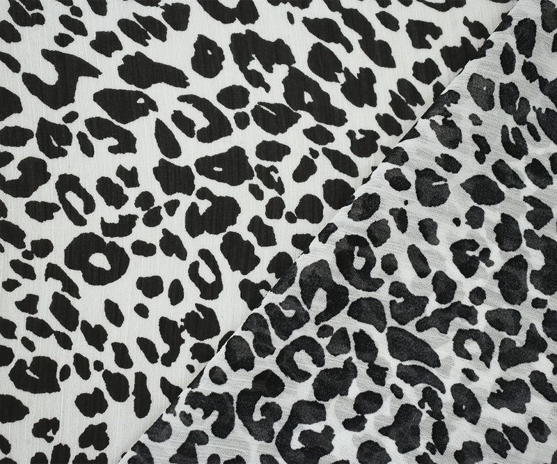 3 YD PC-Black-White Leopard Printed Poly Yoryu Crinkle Chiffon Woven Fabric