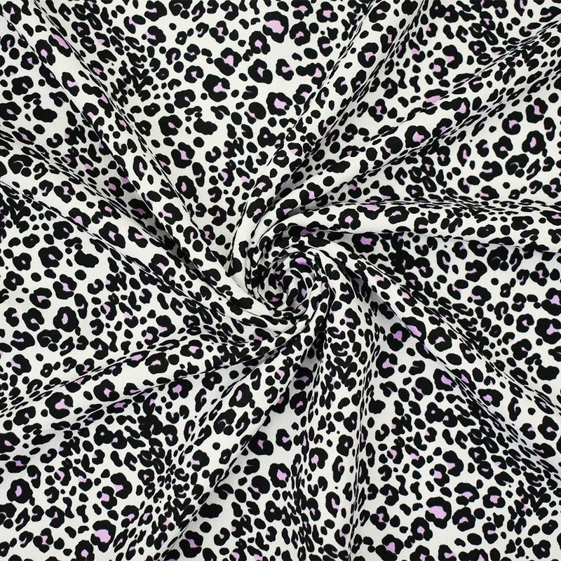2 7/8 YD PC-White-Black-Purple Polyester Leopard Printed Crepe Faille Woven Fabric
