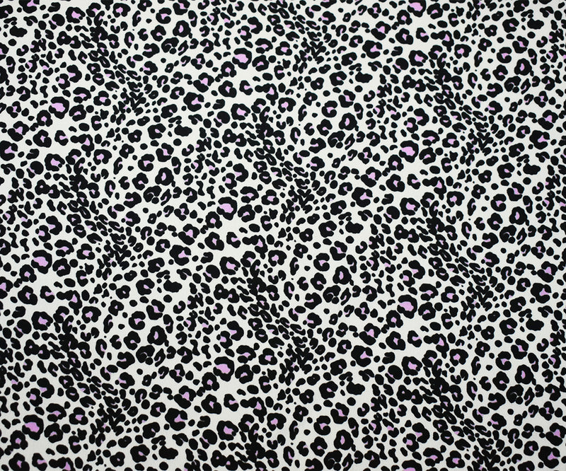 2 7/8 YD PC-White-Black-Purple Polyester Leopard Printed Crepe Faille Woven Fabric