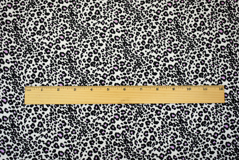 2 7/8 YD PC-White-Black-Purple Polyester Leopard Printed Crepe Faille Woven Fabric