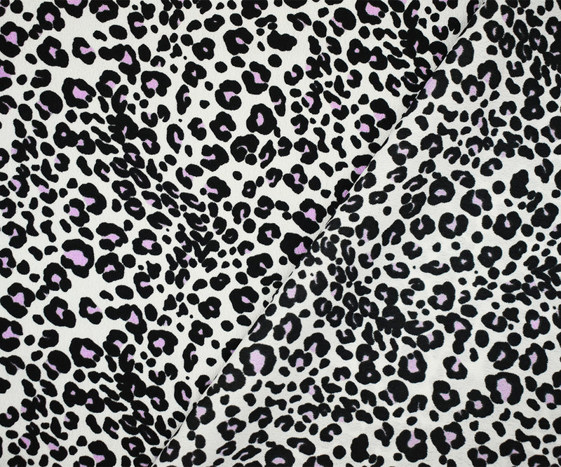 2 YD PC-White-Black-Purple Polyester Leopard Printed Crepe Faille Woven Fabric