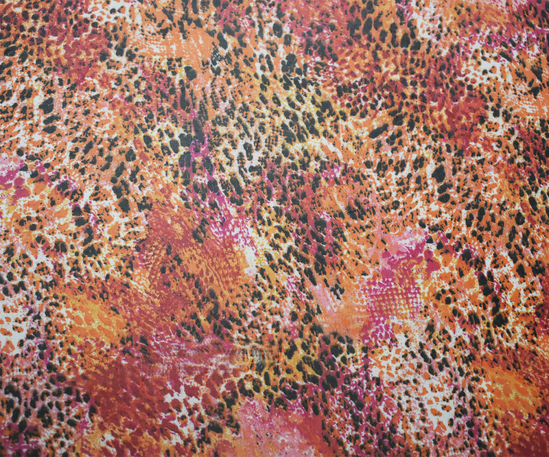 4 YD PC-Orange-Red-Multi Reptile Printed Poly Chiffon Woven Fabric