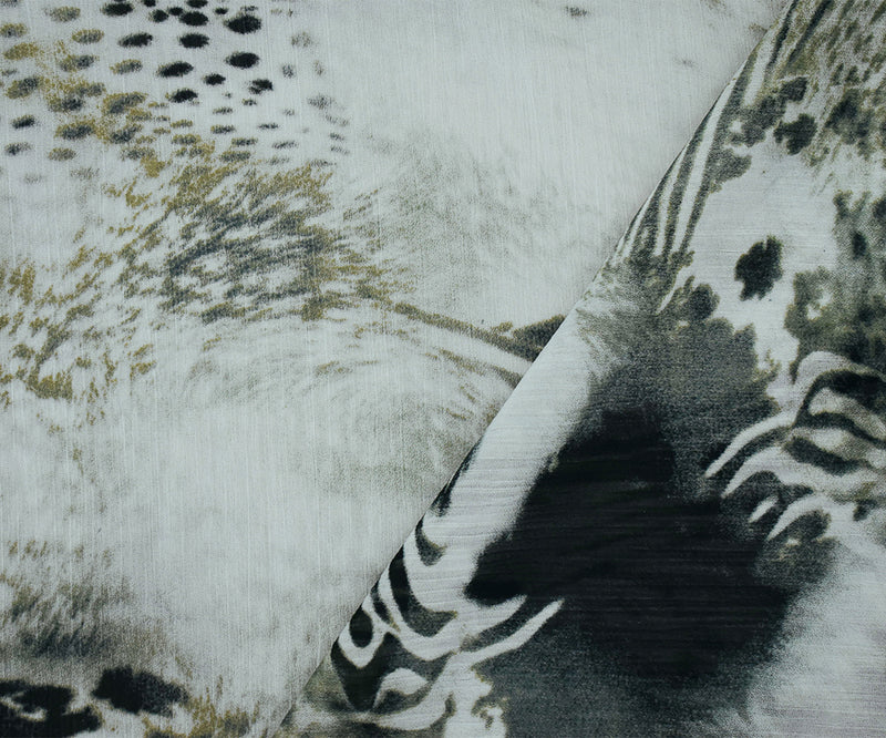 Taupe-Black Multi Animal Printed Poly Chiffon Woven Fabric