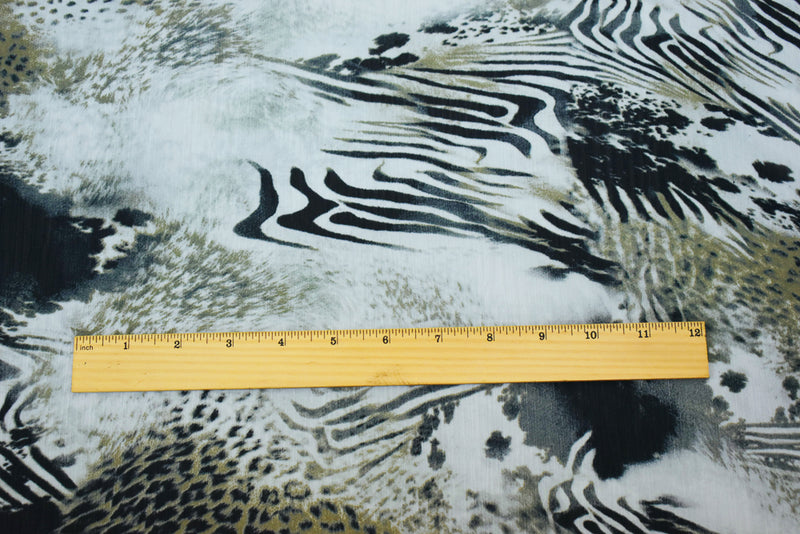 Taupe-Black Multi Animal Printed Poly Chiffon Woven Fabric
