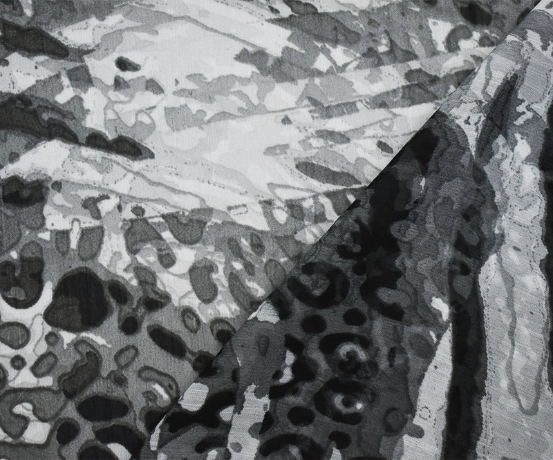 4 YD PC-Black-Gray Watercolor Multi Animal Printed Poly Chiffon Woven Fabric