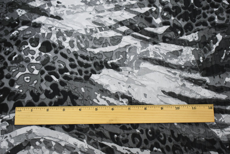 4 YD PC-Black-Gray Watercolor Multi Animal Printed Poly Chiffon Woven Fabric