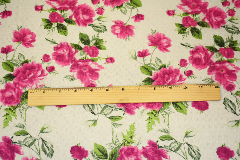 Pink-White-Green Floral Printed Poly Dobby Chiffon Woven Fabric