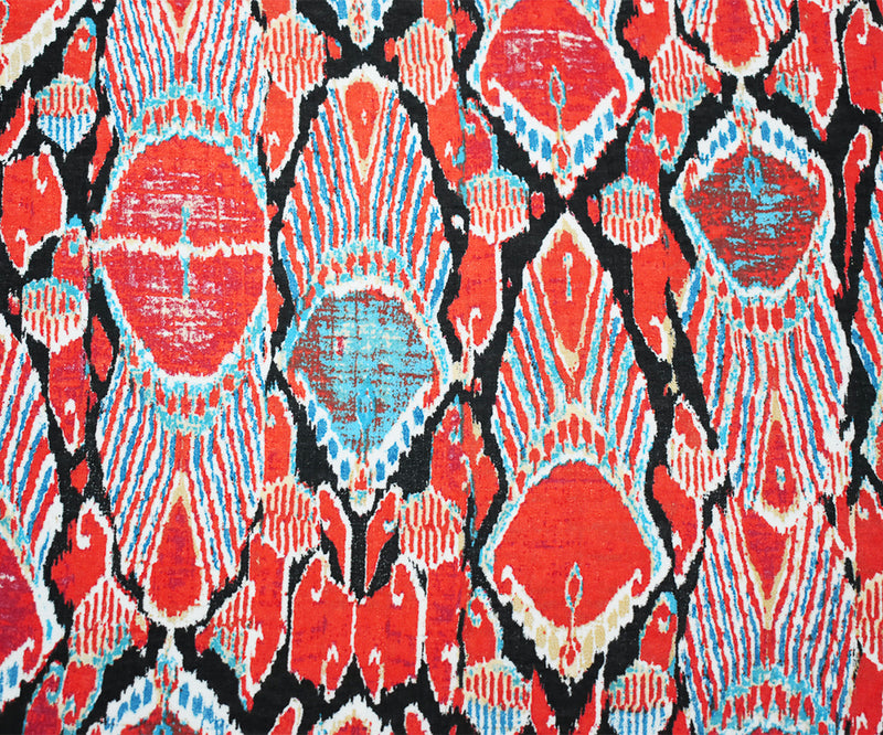 Orange-Black-Multi Abstract Peacock Feather Print Poly Chiffon Woven Fabric