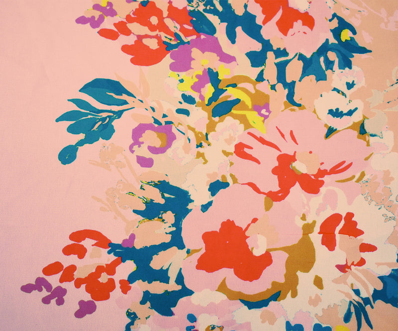 2 YD PC-Pink-Teal-Multi Floral Printed Poly Chiffon Woven Fabric