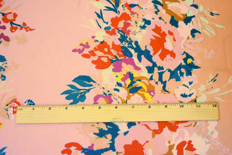 2 YD PC-Pink-Teal-Multi Floral Printed Poly Chiffon Woven Fabric