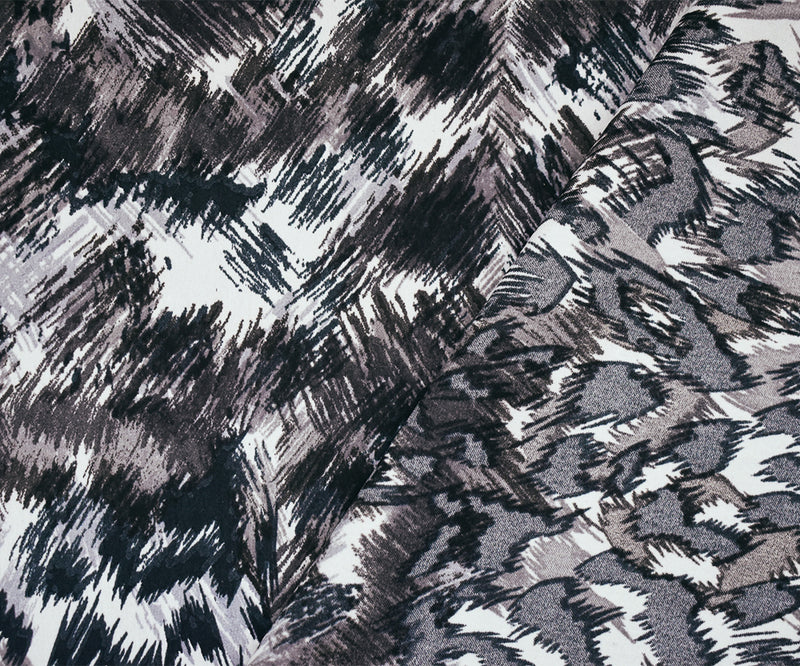 3 YD PC-Black-Gray-Multi Polyester Abstract Printed Charmeuse Woven Fabric
