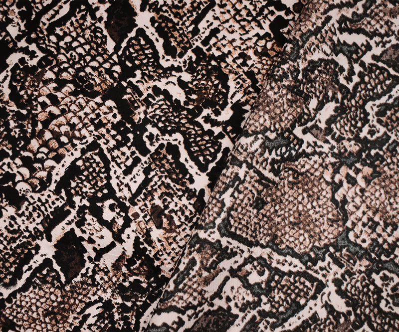 4 5/8 YD PC-Brown-Beige-Multi Polyester Reptile Skin Printed Charmeuse Woven Fabric