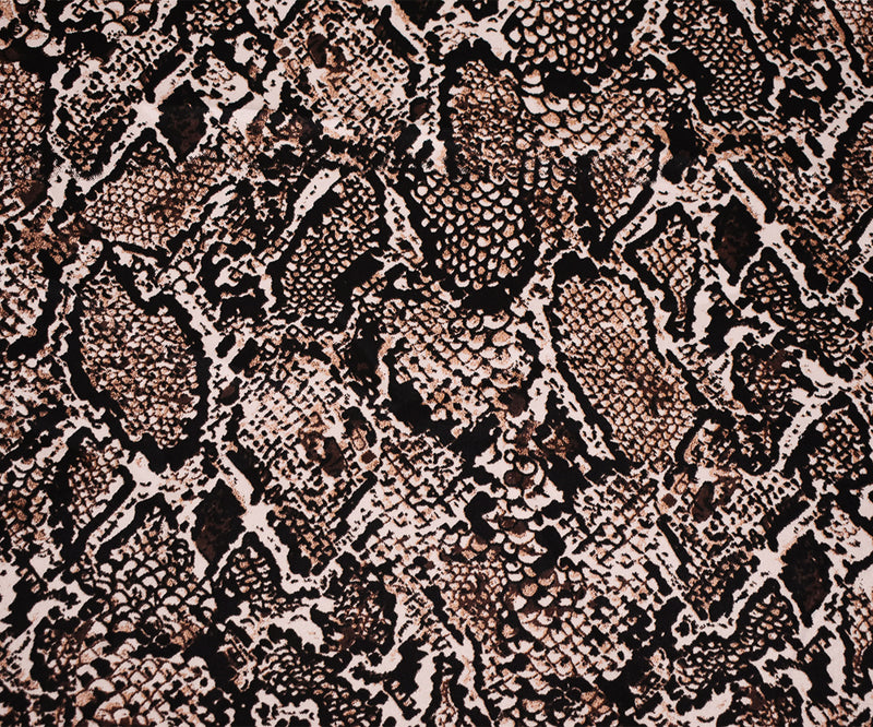 4 5/8 YD PC-Brown-Beige-Multi Polyester Reptile Skin Printed Charmeuse Woven Fabric