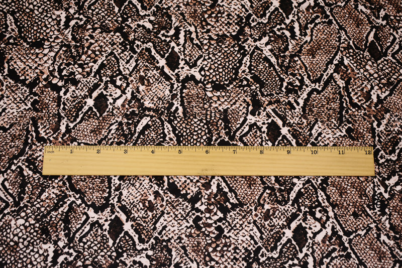 2 3/8 YD PC-Brown-Beige-Multi Polyester Reptile Skin Printed Charmeuse Woven Fabric