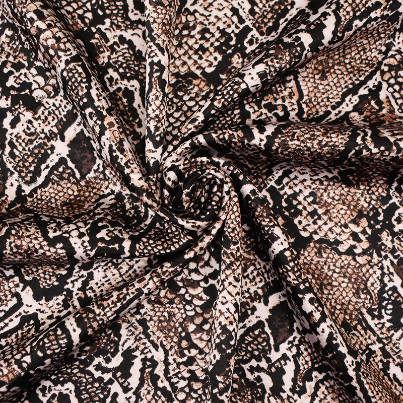 2 3/8 YD PC-Brown-Beige-Multi Polyester Reptile Skin Printed Charmeuse Woven Fabric