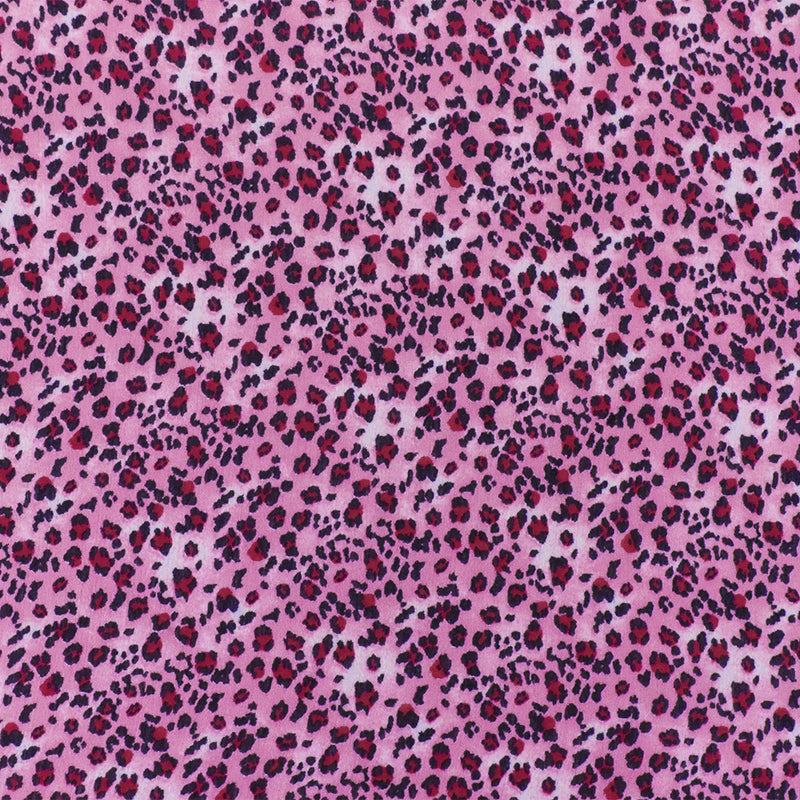 Pink-Black-White Leopard Printed Poly Chiffon Woven Fabric