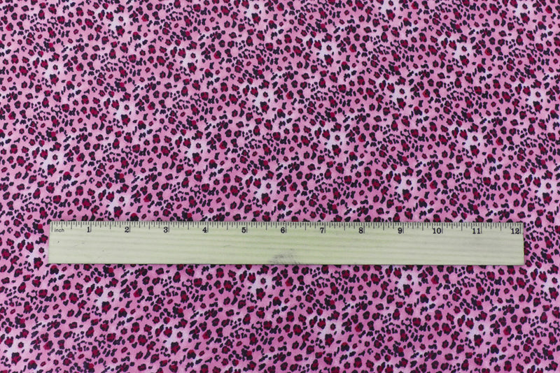 Pink-Black-White Leopard Printed Poly Chiffon Woven Fabric