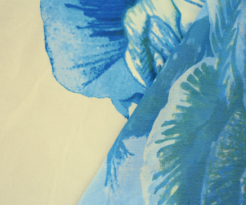Ivory-Blue-Multi Floral Printed Poly Chiffon Woven Fabric