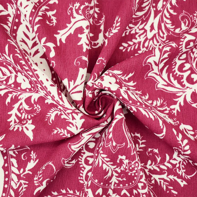 Blush Red-White Paisley Vine Printed Poly Slub Momie Crepe Woven Fabric