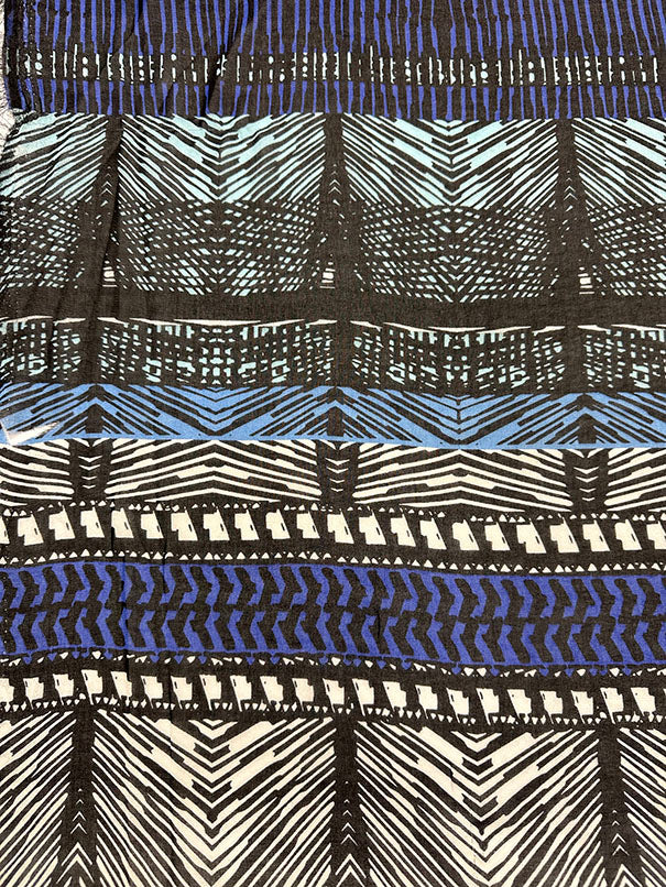 Blue Zebra Stripe Print Poly Print Chiffon Fabric