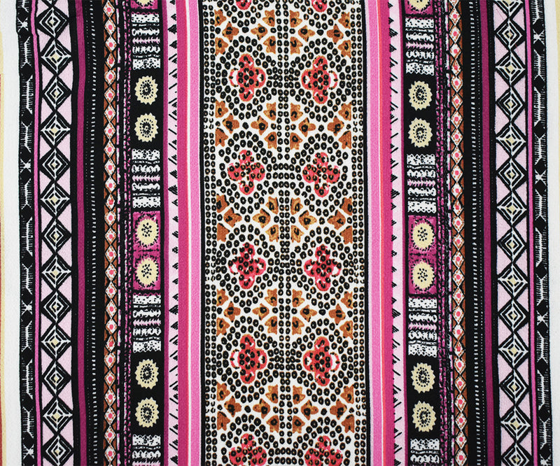 Black-Pink Polyester Tribal Stripes Printed Crepe Texture Georgette Fabric
