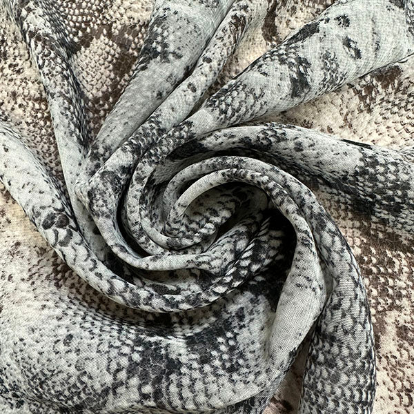 4 1/4 YD PC-Black and Gray Snakeskin Print Poly Chiffon Fabric
