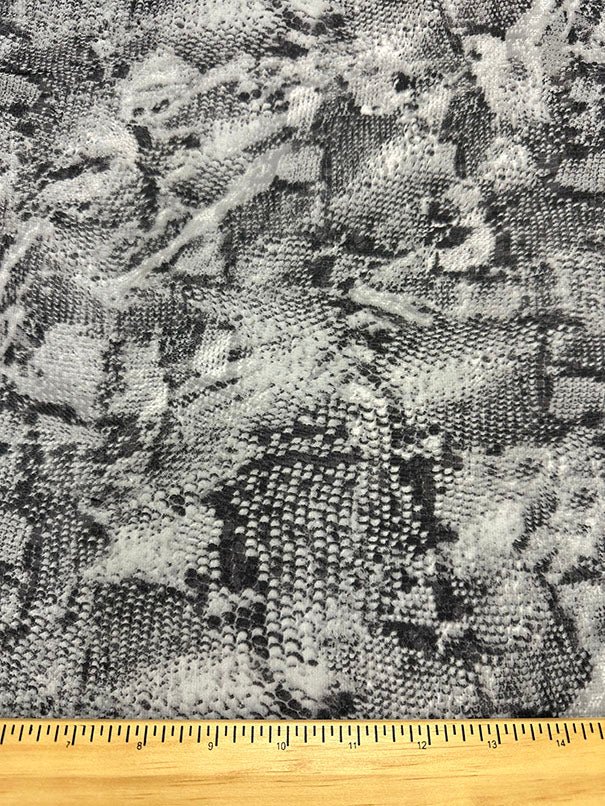 4 1/4 YD PC-Black and Gray Snakeskin Print Poly Chiffon Fabric