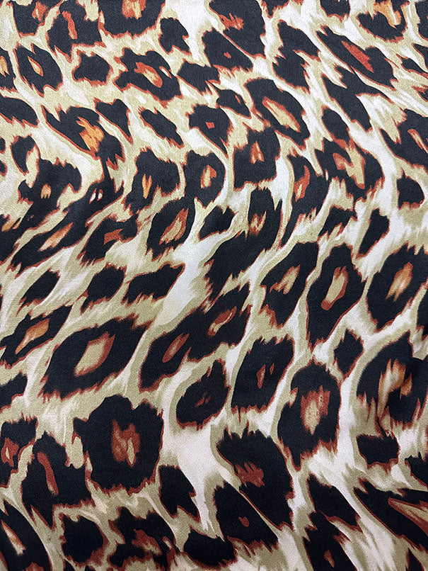3 1/4 YD PC-Gold Multi Leopard Animal Print Poly Charmeuse Satin Fabric