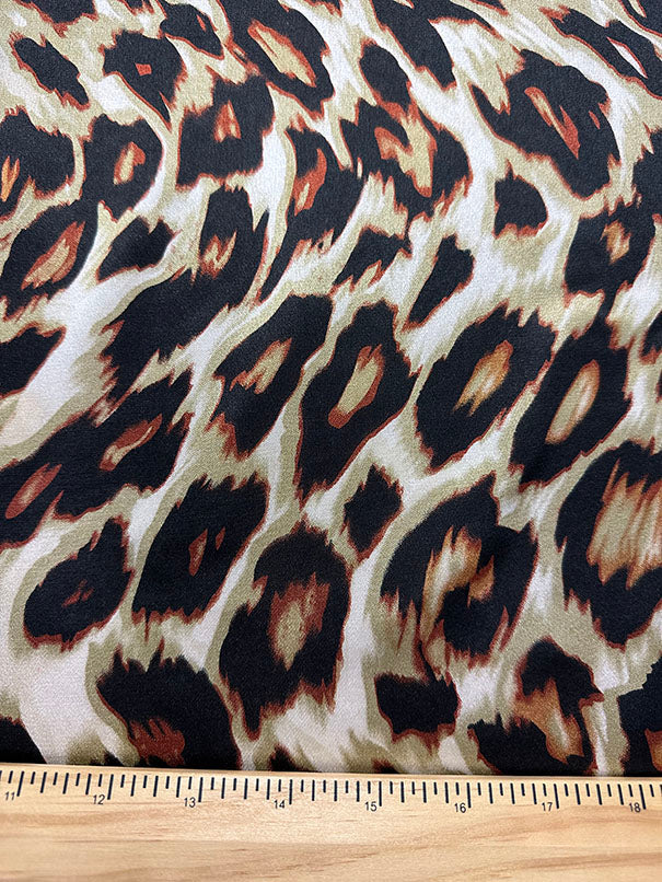 3 1/4 YD PC-Gold Multi Leopard Animal Print Poly Charmeuse Satin Fabric