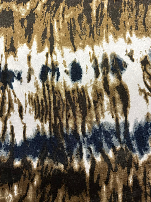 Brown Multi Tie Dye Look Print Poly Charmeuse Satin Fabric