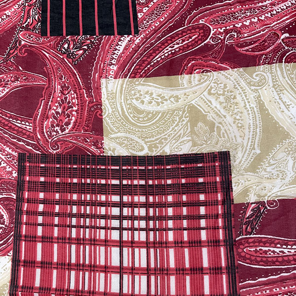 Red Patchwork Print Chiffon Fabric