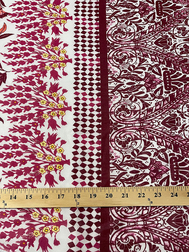 Magenta Multi Floral Border Print Chiffon Fabric