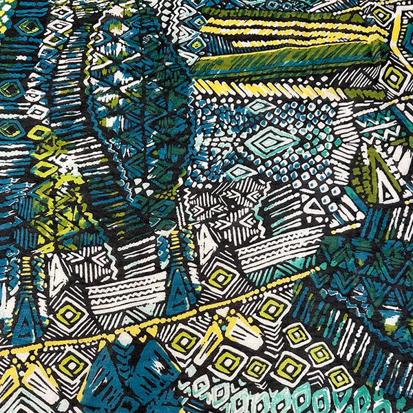 4 3/4 YD PC-Teal Aztec Print Chiffon Fabric
