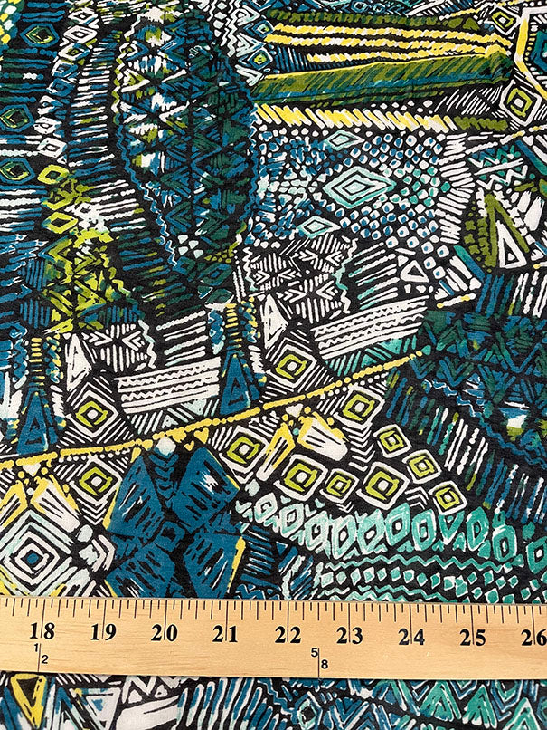 4 3/4 YD PC-Teal Aztec Print Chiffon Fabric