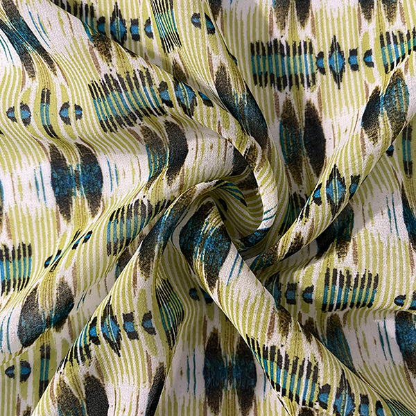 Green Multi Print Chiffon Fabric