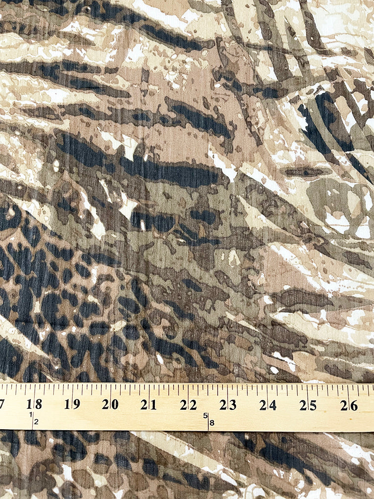 3 3/8 YD PC-Olive Multi Animal Print Crinkled Chiffon Fabric