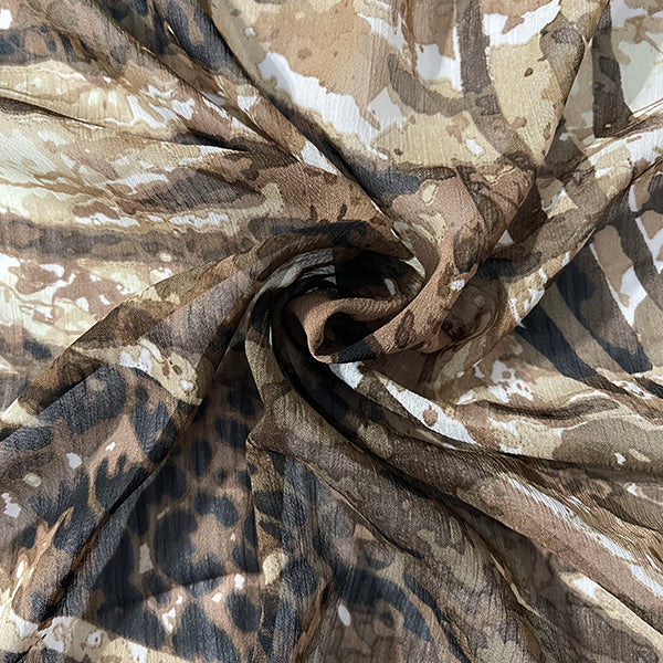 3 3/8 YD PC-Olive Multi Animal Print Crinkled Chiffon Fabric