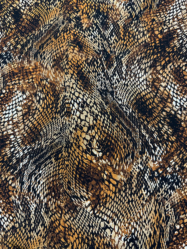 Brown Multi Snakeskin Animal Print Poly Georgette Fabric