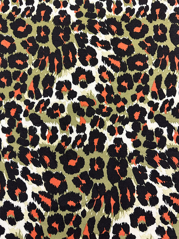 Olive Green Multi Animal Print Poly Georgette Fabric