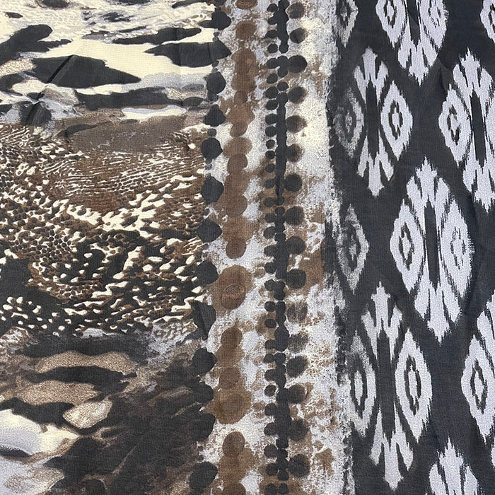 Black Multi Satin Print Chiffon Fabric