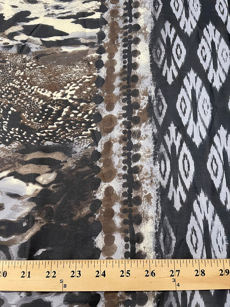 Black Multi Satin Print Chiffon Fabric