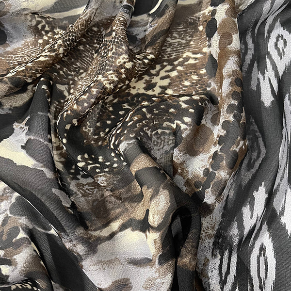 Black Multi Satin Print Chiffon Fabric