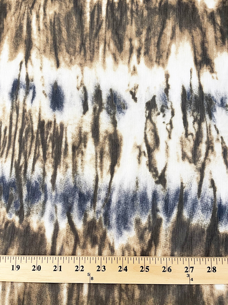 White Multi Tie Dye Crinkled Print Chiffon Fabric